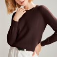thumbnail image 4 of ManxiVoo Chandail à Col Rond Manches Longues Tricoté pour Femmes avec Capuche pour Automne Hiver Tenue Décontractée Taille P Café, 4 of 5