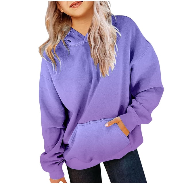MIASHUI Chandails à Capuche pour Filles Dégradé Manches Longues Surdimensionnés, Violet, 7-8 Ans