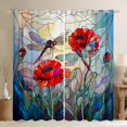 thumbnail image 1 of Ensemble de Rideaux de Fenêtre Coquelicot Rouge, 2 Panneaux, Rideaux de Fenêtre Jardin Rustique Fleurs Rouges Libellule, Style Vitrail Artistique Patchwork pour Chambre d'Enfants et d'Adultes, 38l X 45h, 1 of 6