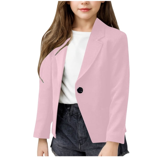 Dagugfen Blazer for Girls Button Front Long Sleeve Lapel Suit Loose Casual Formal Blazer 5-14 Years
