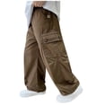 thumbnail image 1 of Spring Saving! HVOBTTY Kid's Long Straight Leg Cargo Pants, Children's Pants Spring Product Solid Color Work Pants with Multiple Pockets Loose Pants for Boys and Coffee, 13 Years, 1 of 5