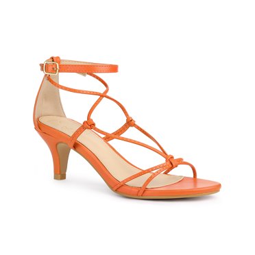 BLISSFUL STEP Strappy Knot Ankle Strap Kitten Heels Sandals for Women Black 10