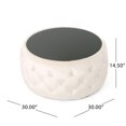 thumbnail image 2 of Chana Glam Velvet and Tempered Glass Coffee Table Ottoman, Beige, 2 of 6