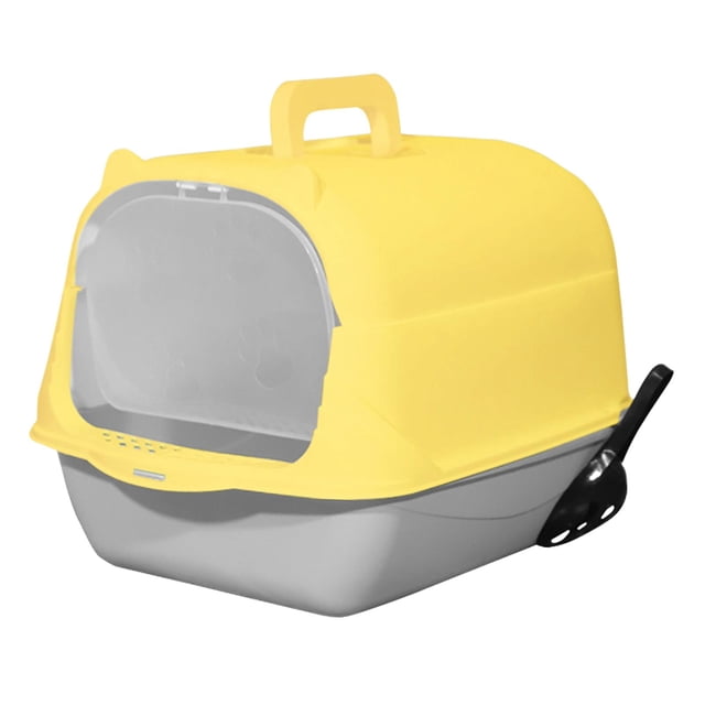 lionlar Hooded Cat Litter Box Fully Enclosed Cat Toilet Portable with Front Door Kitten Handheld Gray Yellow