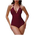thumbnail image 2 of TIMIFIS Swim Suits 2025 - Womens Ones Piece Tummys control Swimsuit Ruched Push Up V Neck High Waisted Bathing Suit, 2 of 5