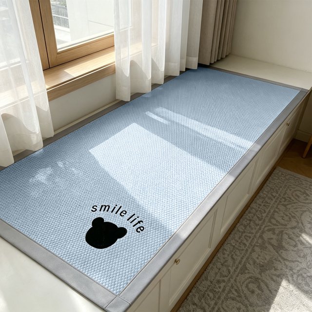 Linnome Ice Silk Cooling Mat Beaded Design Soft Foldable Washable Summer Bed Mat 47.24x78.74in Light Blue