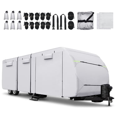 Unique Bargains 1 Ensemble Housse Imperméable pour Remorque de VR Convient aux 27 Pieds-30 Pieds avec Cordes Coupe-Vent Supplémentaires et Couvre-Gouttes Ton Argent