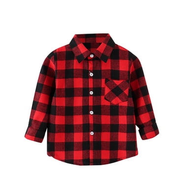 Hiiyo Chemises pour Tout-Petits Garçons Flanelle à Carreaux Manches Longues Col à Revers Boutonnée Chemise Épaissie Printemps Automne Vestes Amples Hauts Enfants Décontracté Quotidien Hauts