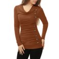 thumbnail image 1 of INSPIRE CHIC Women's Cowl Neck Buttons Decor Long Sleeves Ruched Top, 1 of 4