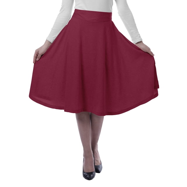 Moomaya Jupes en Jersey pour Femmes pour Femmes Unies Longueur Genou Évasées Extensibles Jupes d'Été - SFQ