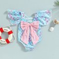 thumbnail image 4 of Fortune 0-4Y Toddler Girl Fish Scale Swimsuits, Baby Big Bow Back Ruffle Sleeve Beachwear, 4 of 7