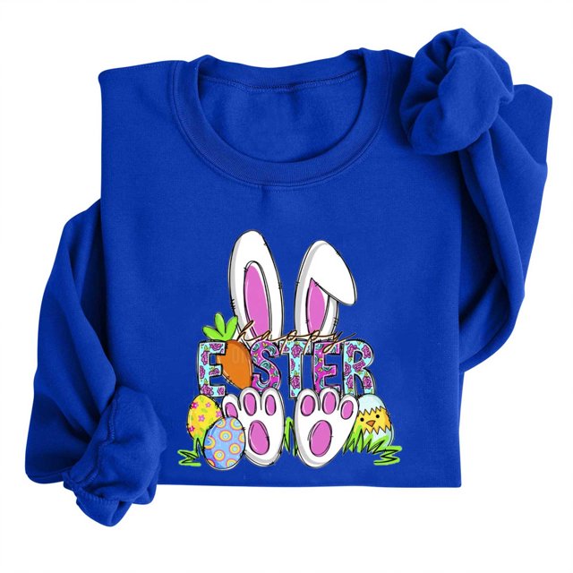 EGNMCR Easter T-Shirt Imprimé pour Femmes T-Shirts Graphiques pour Femmes T-Shirts pour Femmes T-Shirt à Col Rond pour Femmes Haut à Manches Longues Imprimé Easter Chandails T-Shirt pour Femmes