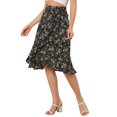 thumbnail image 1 of Unique Bargains Jupe Portefeuille à Volants Évasée Taille Haute Basse à Fleurs pour Femmes, 1 of 5