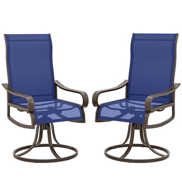 Outsunny Patio Swivel Chairs w/ Mesh Fabric Seat Rocking Chairs, Navy Blue