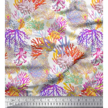 Soimoi Cotton Duck Fabric Coral Ocean Fabric Prints by Yard 56 Inch Wide