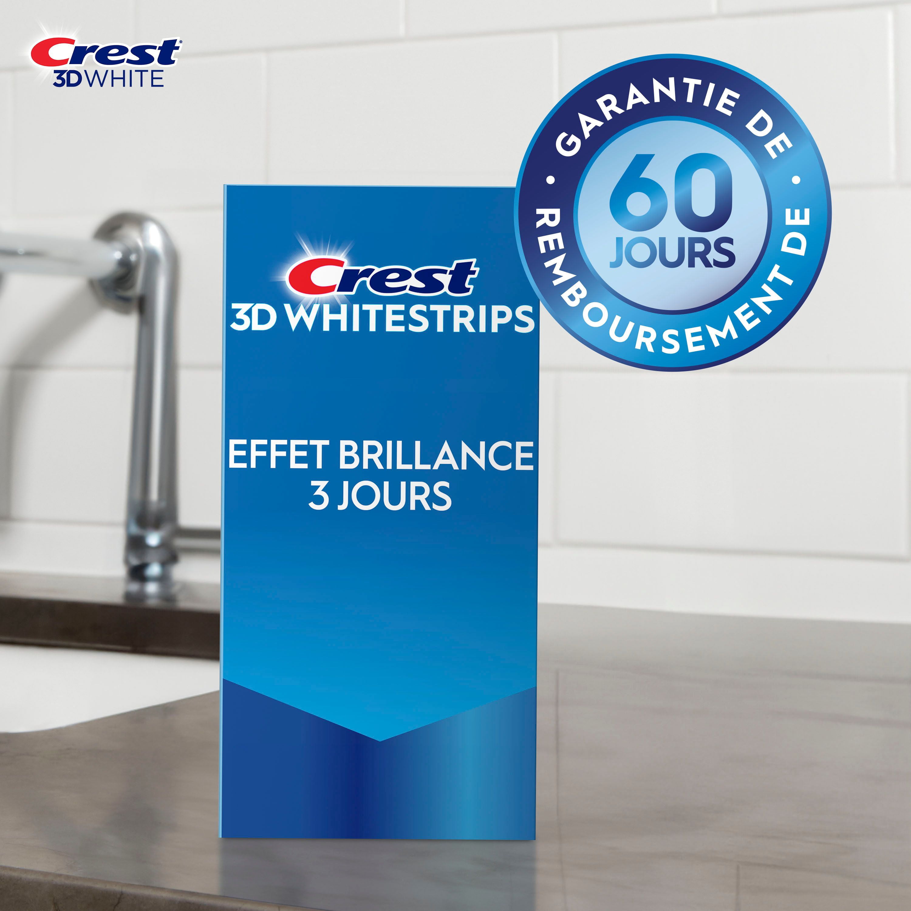 Crest 3DWhitestrips Effet Brillance 3 Jours Trousse de Blanchiment des Dents à Domicile, 3 Traitements, des Dents Plus Blanches en 3 Jours