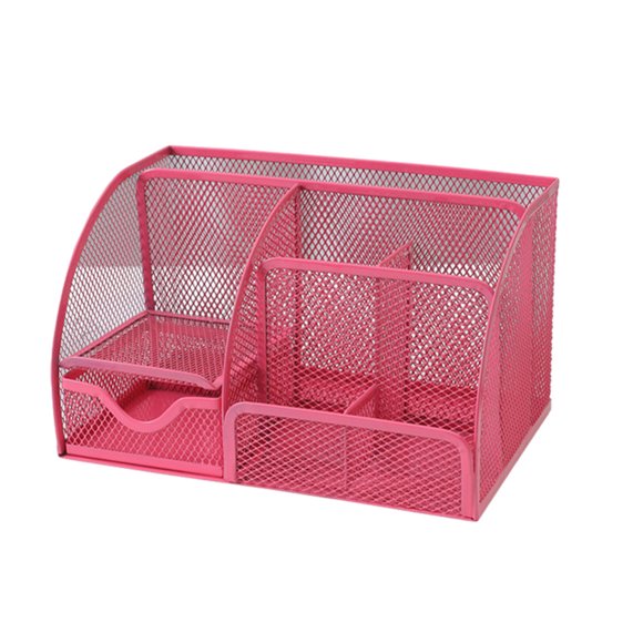 Redempat Organisateur de Bureau en Métal 1/2/3 Grande Capacité Antidérapant Couleur Unie Maison École Dortoir Porte-Stylo Téléphone Colle Rangement Ciseaux Rose Rouge 1 Pce