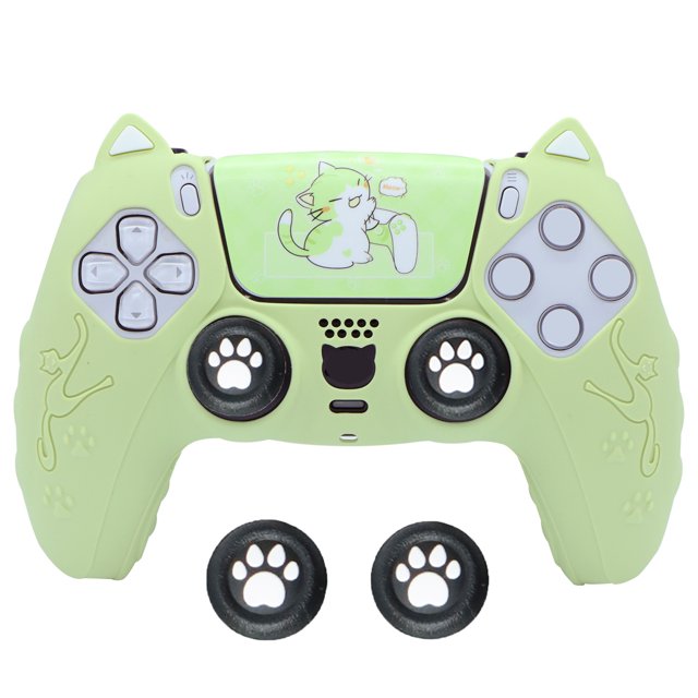Coque de Protection en Silicone pour Manette PS5, Étui de Protection pour Manette avec Oreilles de Chat Mignonnes et Capuchon de Joystick