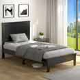 thumbnail image 1 of Gymax Twin Size Bed Frame Platform Slat High Headboard Bedroom Rubber Wood Leg Black, 1 of 9