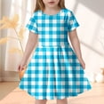 thumbnail image 2 of LUOGENLI Robe Mode pour Enfants à Carreaux Ajustée à Manches Courtes (6 14 Ans) Robe Maxi pour Filles Été Lin Bleu Ciel 8-9 Ans, 2 of 4