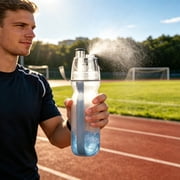 ZZkhGO Portable Spray Water Bottle with Mist Function, Insulated Hydration Container for Outdoor Sports, Summer Cooling Water Bottle for Gym Hiking Daily Use, Gray