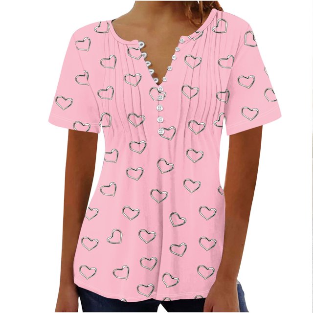 Blouses pour Femmes Haut Imprimé à Col en V Boutonné à Manches Courtes pour Femmes
