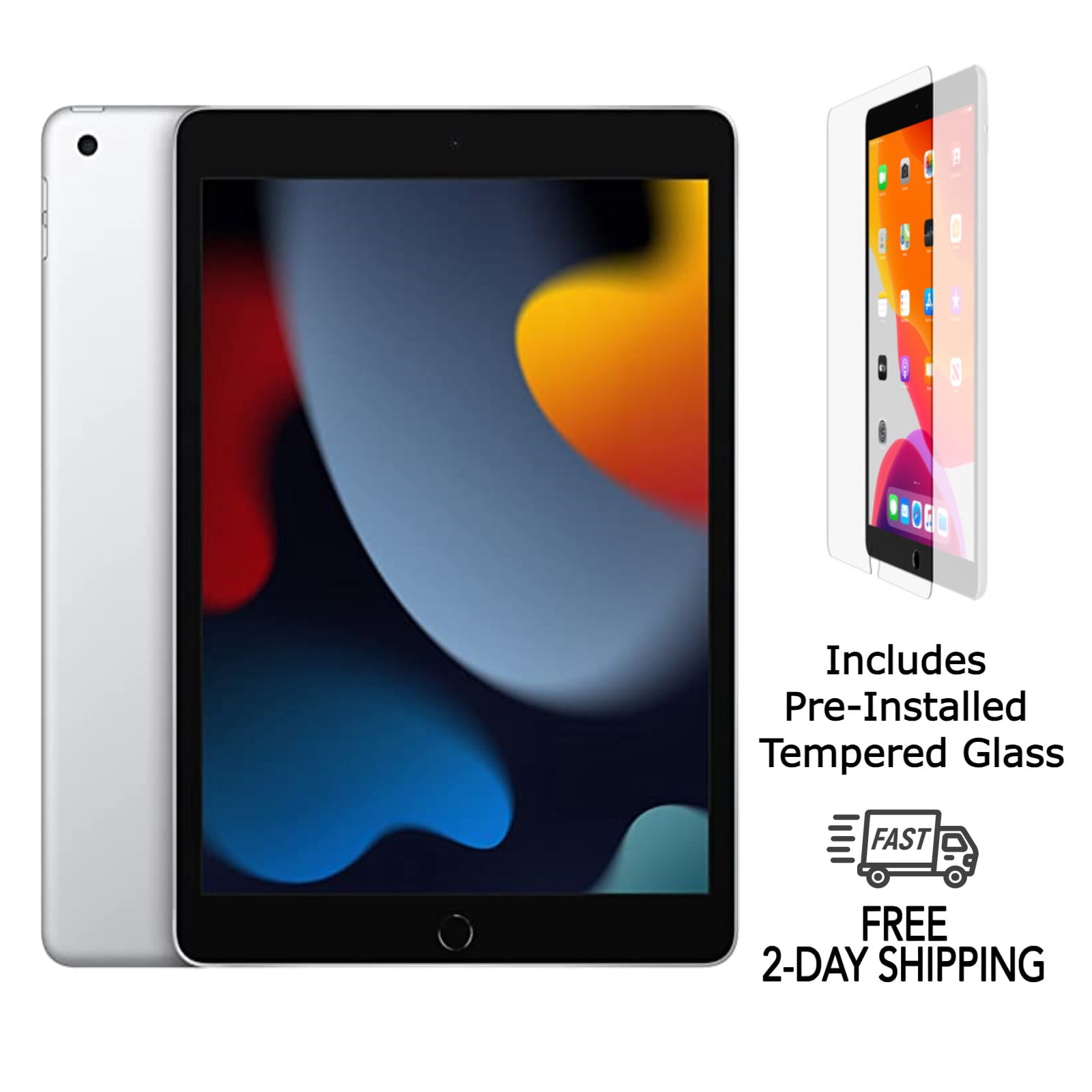 Refurbished Apple iPad 9th Gen A2602 (WiFi) 64GB Silver (Grade B) w/ Pre-Installed Tempered Glass