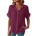 thumbnail image 2 of QIPOPIQ Button Down Shirt Women Cotton Short Sleeve Blouses V Neck Collared Button Up Summer Beach Tops Clearance, 2 of 10