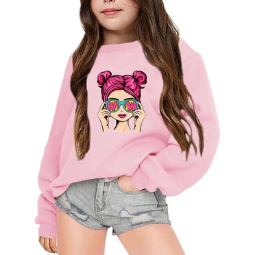TBWNWG Girls Hoodies & Sweatshirts Kid's Autumn And Winter Letter Printed Round Neck Long Sleeved Sweatshirt for Comfortable and Stylish Wear,Size 11-12 Years