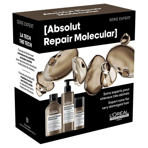 L'Oreal Professionnel Absolut Repair Molecular Ensemble d'Époque de Restauration des Dommages (Shampooing, Sérum, Masque) avec Peigne Otto Pro Gratuit