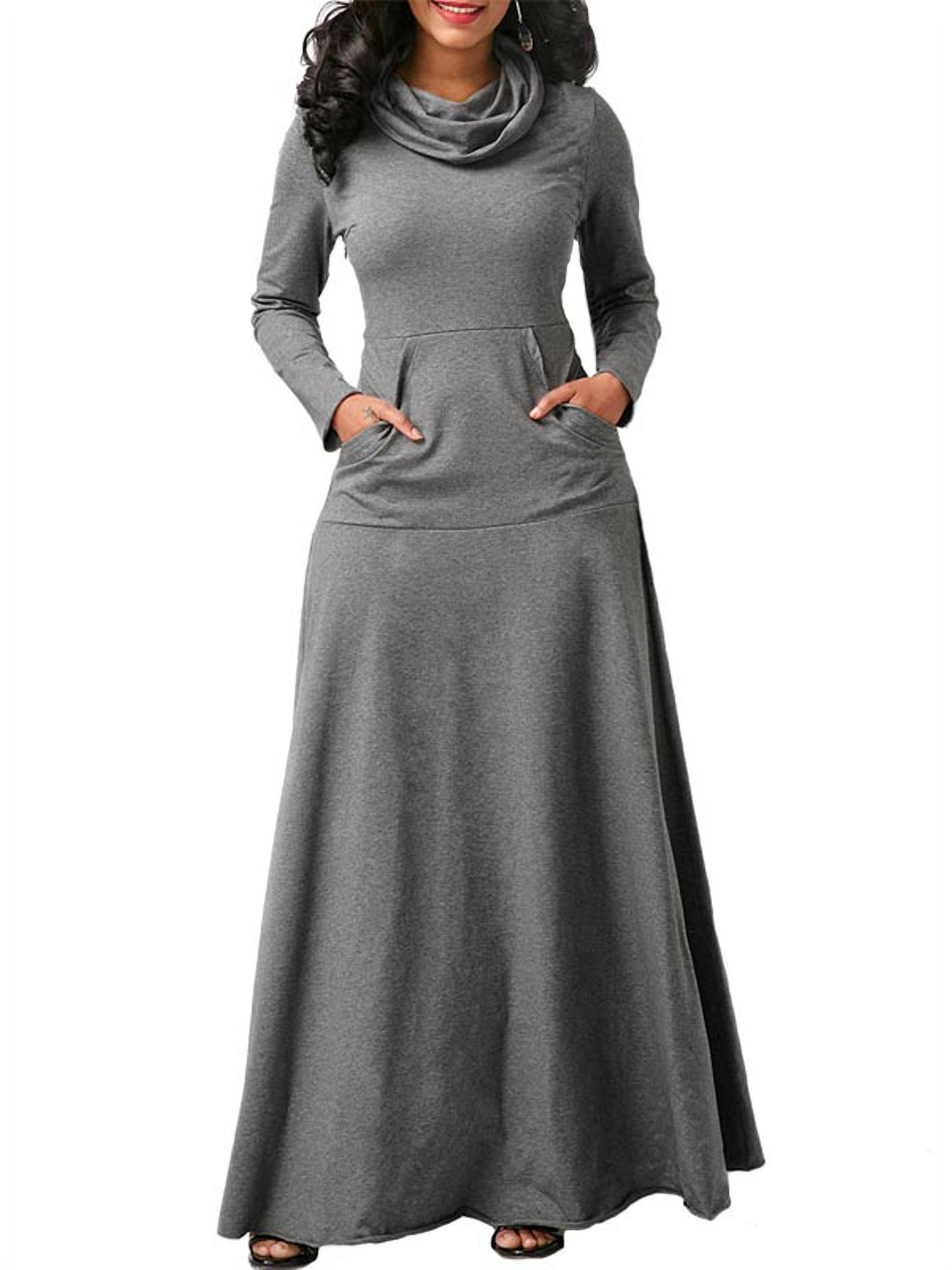 ZANZEA Robe Longue Unie pour Femmes, Soirée, Nœud, Manches Longues, Poches