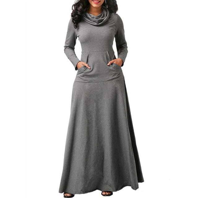 ZANZEA Robe Longue Unie pour Femmes, Soirée, Nœud, Manches Longues, Poches
