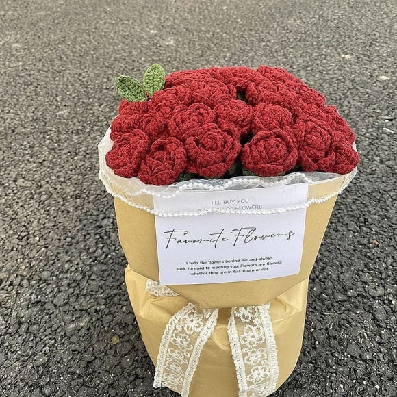 MORESEC under $5 Mini Knitted RosesSmall Handcrafted Yarn Rose Bouquet for Tabletop Decoration and Present, Durable and Allergy Friendly Alternative to Real Flowers