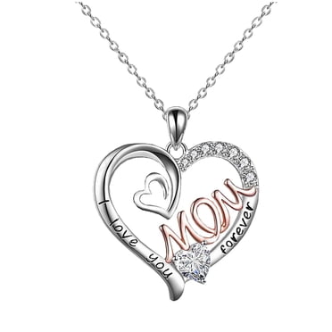 EARKITY Mom Necklace , Collier Cœur, Pendentif Cœur d'Amour, Collier Cœur en Argent Sterling 925 pour Femmes, Gravé « Je t'Aime » Cadeaux pour Maman de la Part de Sa Fille Cadeaux de Noël et d'Anniversaire pour Maman