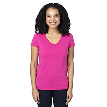 Ladies' Ultimate Short-Sleeve V-Neck T-Shirt - HOT PINK - L
