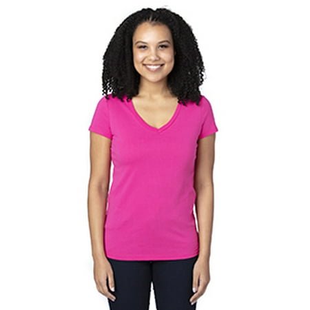 T-Shirt à Manches Courtes Col en V pour Femmes - Rose Vif - TG
