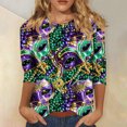 thumbnail image 2 of Penkiiy Blouse Carnaval Manches 3/4 Chemise de Printemps Quotidienne Tee Imprimé Masque Blouse Mardi Gras Col Rond 2024 Tee Tunique Habillée TG Violet, 2 of 5