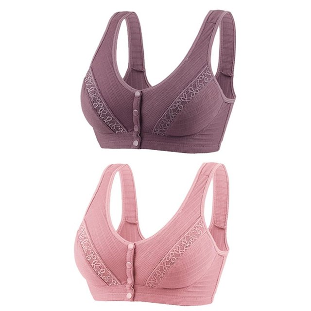 Plebaso Wireless Front Closure Bras for Women 2 Pack Full Coverage Everyday Bras Push up Comfort Bralettes