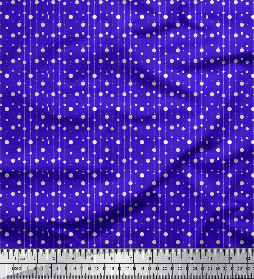 Soimoi Blue Viscose Chiffon Fabric Line & Circle Geometric Print Sewing Fabric Yard 42 Inch Wide