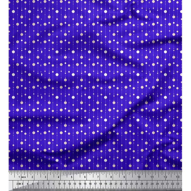 Soimoi Blue polyester Crepe Fabric Line & Circle Geometric Decor Fabric Printed Yard 42 Inch Wide