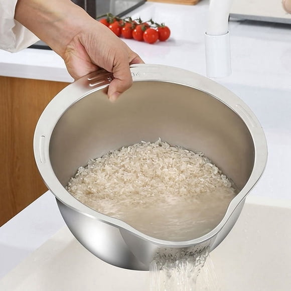 Rice Washer Strainer Bowl Stainless Steel Rice Washing Bowl Rice Colander Fruit and Vegetable Strainer Kitchen Tool A