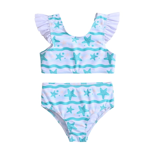 Kid Girl Swimsuit 2 Piece Tankini Set Swimwear Hawaiian Ruffle Bathing Suits for Girls 4-5 Years