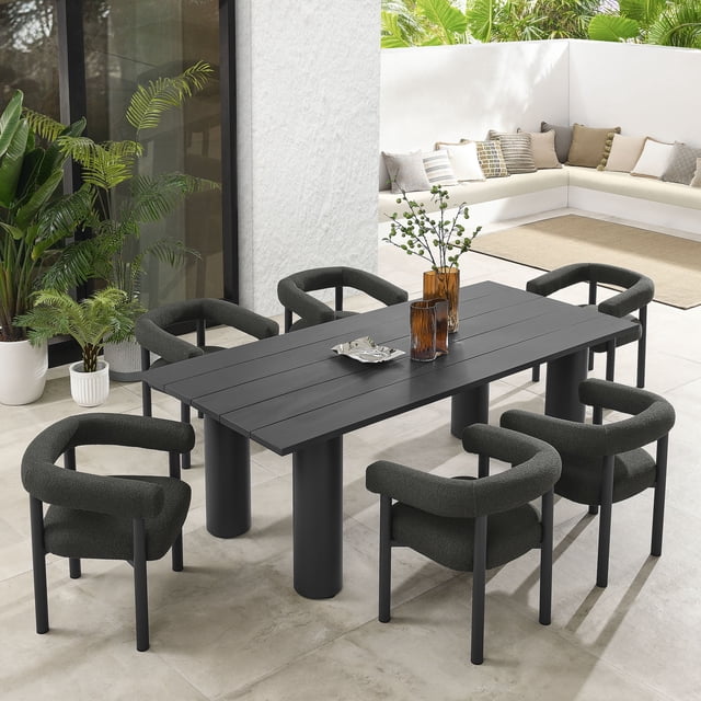 Modway Nautica 7 Table Set Dining Patio Furniture, Charcoal