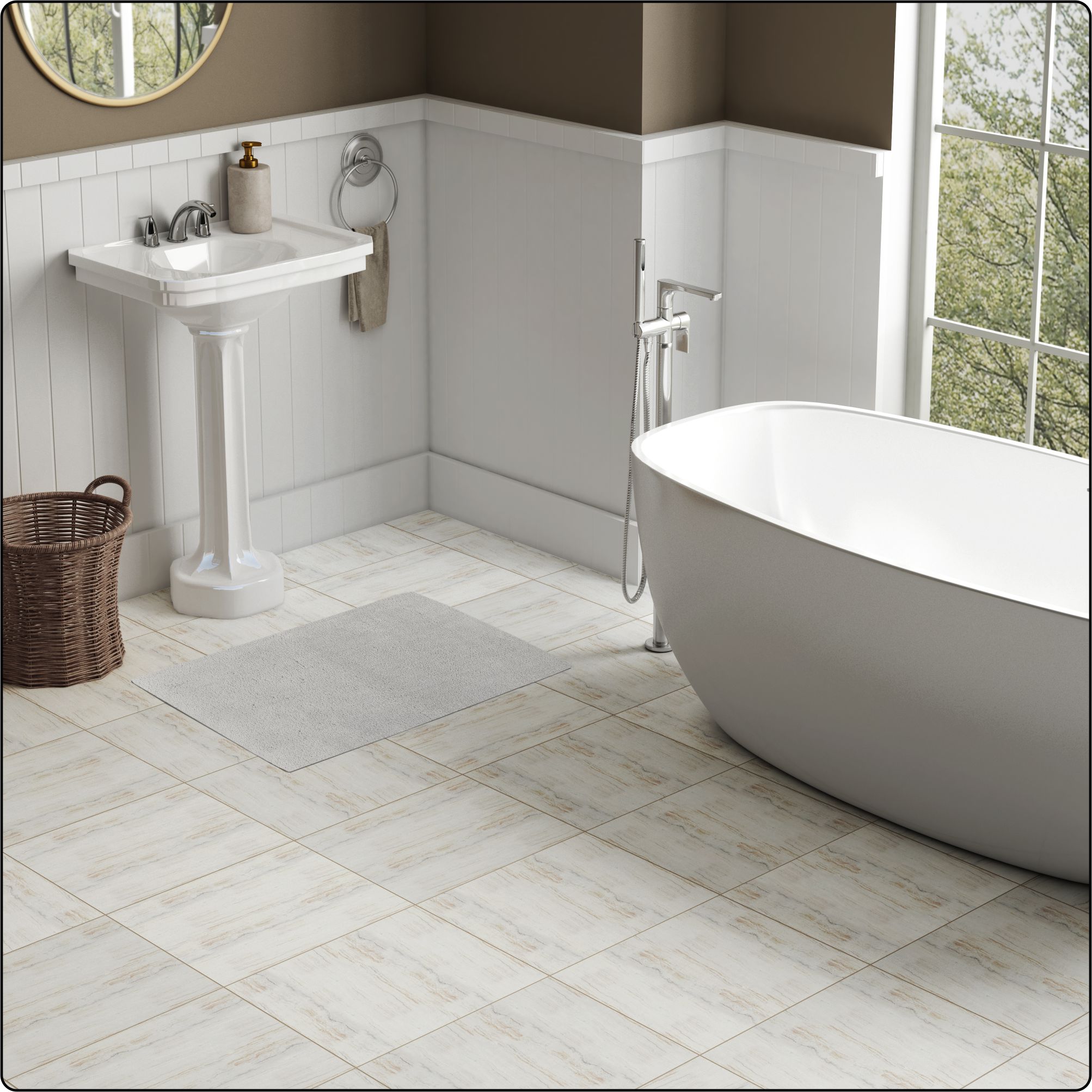 Tapis de bain en polyester gris clair uni 3K Hometrends