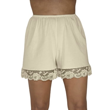 Underworks Cotton Knit Culotte Slip Bloomers, 4-inch Inseam, Lace Trimmed