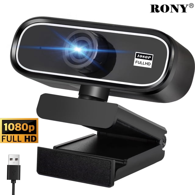RONY Caméra Web 1080P avec Mise au Point Automatique et Micro à Réduction de Bruit, Dotée d'Un design Noir Épuré avec un Objectif Grand-Angle de 90° et un Montage Pivotant Robuste. Cette Caméra PC plug-and-play Offre une Résolution Full HD à 30 Ips, une correction Intelligente en Cas de Faible Luminosité et un microphone Intégré à Réduction de Bruit pour un audio Clair. Compatible avec Windows, macOS, Android et Linux, Elle Est Idéale pour les Vidéoconférences, l'Éducation à Distance et la Création de Contenu. Comprend un Câble USB et une base Antidérapante pour