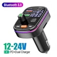 thumbnail image 1 of Car Bluetooth 5.0 FM Transmitter Quick Charge Large Microphone One Key Bass Mp3 Player Dual Screen Display Audio Player, 1 of 1