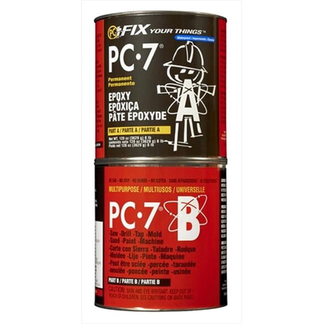 128770 Revêtement Protecteur 8 Lb PC-7 Pâte Époxy Gris Foncé, Présentée dans Deux Contenants Empilés Étiquetés Part A et Part B. l'Époxy Est une Pâte Polyvalente, Anti-Goutte, Convenant au Collage de surfaces comme la Brique, la Céramique, le Béton, le Verre, le Métal et le Carreau. Elle Durcit en 12-24 Heures et Est Perforable, Ponçable et Résistante aux Solvants. l'Emballage Met en Valeur Son Usage Intérieur/extérieur et Sa Résistance aux UV