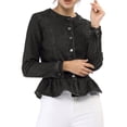 thumbnail image 2 of INSPIRE CHIC Women's Round Neck Button Down Ruffled Hem Cropped Washed Denim Jacket Black S, 2 of 7