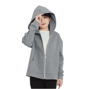 RXIRUCGD Girls Zip-Up Hoodie Sweatshirts Solid Color Basic Jacket Zipper Long Sleeve Hooded Tops Winter Casual Fall Hoodie Sweater Outwear, Girls Gray Sweatshirt Size 13-14 Years